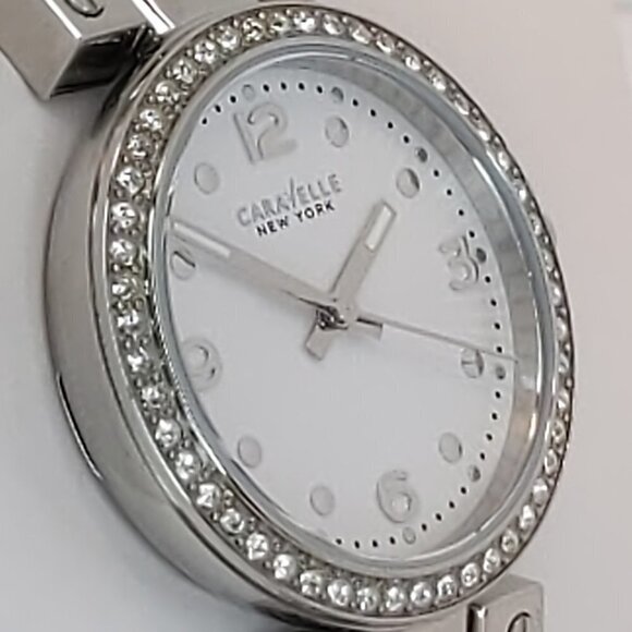 Caravelle Ladies Dress Watch By Bulova Crystal Bezel Reversible Strap 32mm - Picture 15 of 15